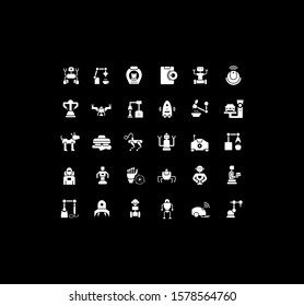 Collection simple icons of robots on a black background. Modern white signs for websites, mobile apps, and concepts