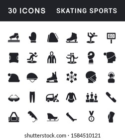 Collection simple icons of skating sports on a white background. Modern black and white signs for websites, mobile apps, and concepts