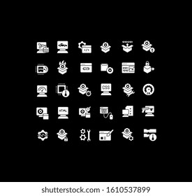 Collection simple icons of software on a black background. Modern white signs for websites, mobile apps, and concepts