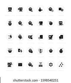 Collection simple icons of software testing on a white background with names. Modern black and white signs for websites, mobile apps, and concepts