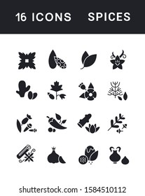 Collection simple icons of spices on a white background. Modern black and white signs for websites, mobile apps, and concepts