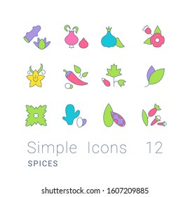 Collection simple icons of spices on a white background. Modern color signs for websites, mobile apps, and concepts