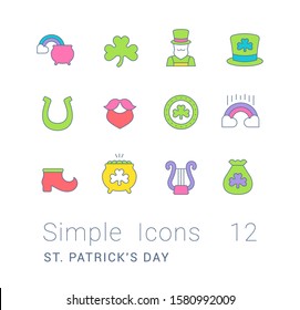 Collection simple icons of St. Patrick's day on a white background. Modern color signs for websites, mobile apps, and concepts