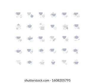 Collection simple icons of tea on a white background. Modern gray shadows signs for websites, mobile apps, and concepts