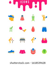 Collection simple icons of tennis on a white background. Modern black and white signs for websites, mobile apps, and concepts