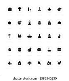 Collection simple icons of thanksgiving day on a white background with names. Modern black and white signs for websites, mobile apps, and concepts