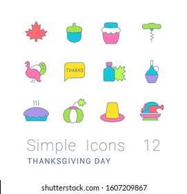 Collection simple icons of thanksgiving day on a white background. Modern color signs for websites, mobile apps, and concepts