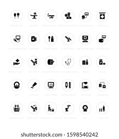 Collection simple icons of therapy on a white background with names. Modern black and white signs for websites, mobile apps, and concepts