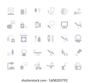 Collection simple icons of therapy on a white background. Modern gray shadows signs for websites, mobile apps, and concepts