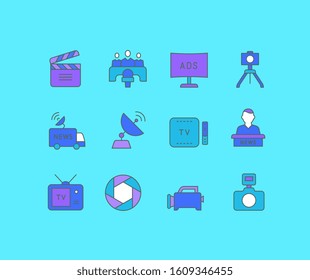 Collection simple icons of tv on a blue background. Modern color signs for websites, mobile apps, and concepts