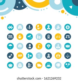 Collection simple icons of united kingdom on color circles. Modern white signs for websites, mobile apps, and concepts