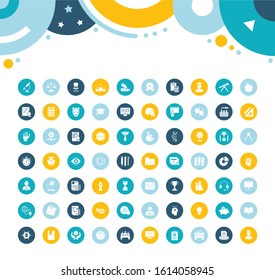 Collection simple icons of university on color circles. Modern white signs for websites, mobile apps, and concepts