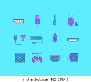 Collection simple icons of upgrading computer components on a blue background. Modern color signs for websites, mobile apps, and concepts