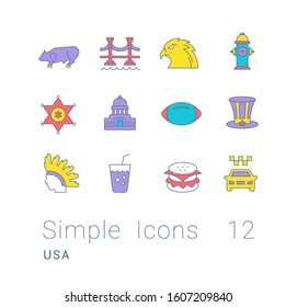 Collection simple icons of usa on a white background. Modern color signs for websites, mobile apps, and concepts