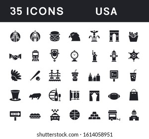 Collection simple icons of usa on a white background. Modern black and white signs for websites, mobile apps, and concepts