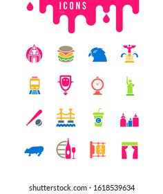 Collection simple icons of usa on a white background. Modern black and white signs for websites, mobile apps, and concepts