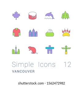 Collection simple icons of vancouver on a white background. Modern color signs for websites, mobile apps, and concepts