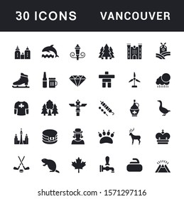 Collection simple icons of vancouver on a white background. Modern black and white signs for websites, mobile apps, and concepts