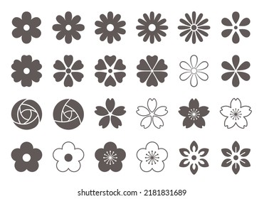 A collection of simple icons of various flowers