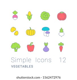 Collection simple icons of vegetables on a white background. Modern color signs for websites, mobile apps, and concepts