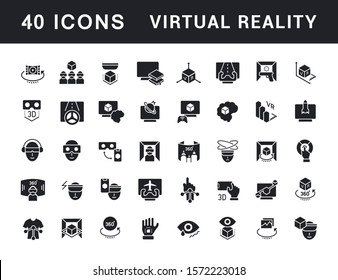 Collection simple icons of virtual reality on a white background. Modern black and white signs for websites, mobile apps, and concepts