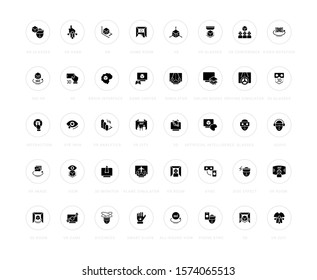 Collection simple icons of virtual reality on a white background with names. Modern black and white signs for websites, mobile apps, and concepts