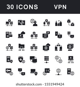 Colección de simples iconos de vpn en un fondo blanco. Signos modernos en blanco y negro para sitios web, aplicaciones móviles y conceptos