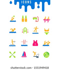 Collection simple icons of water sport on a white background. Modern black and white signs for websites, mobile apps, and concepts