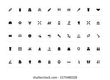 Collection simple icons of water sport on a white background with names. Modern black and white signs for websites, mobile apps, and concepts