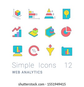 Collection simple icons of web analytics on a white background. Modern color signs for websites, mobile apps, and concepts