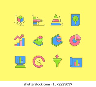 Collection simple icons of web analytics on a yellow background. Modern color signs for websites, mobile apps, and concepts