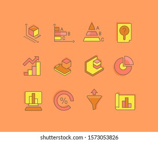 Collection simple icons of web analytics on an orange background. Modern color signs for websites, mobile apps, and concepts