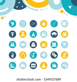 Collection simple icons of wedding on color circles. Modern white signs for websites, mobile apps, and concepts