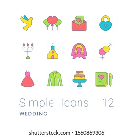 Collection simple icons of wedding on a white background. Modern color signs for websites, mobile apps, and concepts