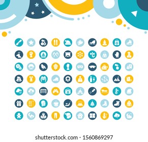 Collection simple icons of winter on color circles. Modern white signs for websites, mobile apps, and concepts