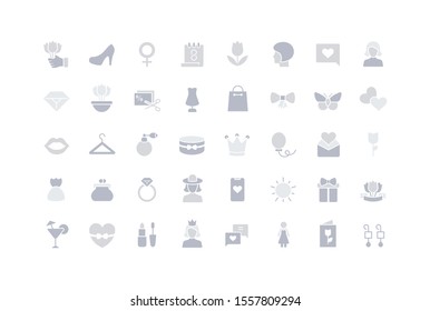 Collection simple icons of women's day on a white background. Modern gray shadows signs for websites, mobile apps, and concepts