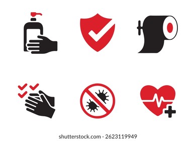 A collection of simple, impactful icons depicting key preventative measures against illness.