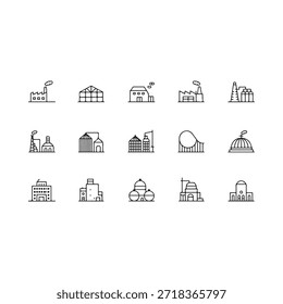 Coleção de ícones de linha de construção industrial e arquitetônica simples exibidos