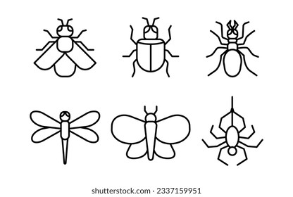 A collection of simple insect line icons. Insect line art design. Suitable design elements for web and mobile apps