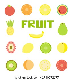 Collection of Simple Isolated Fruit On White Background.