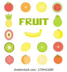 Collection of Simple Isolated Fruit On White Background.