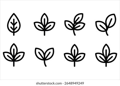 Collection of simple leaf icons in black and white silhouette