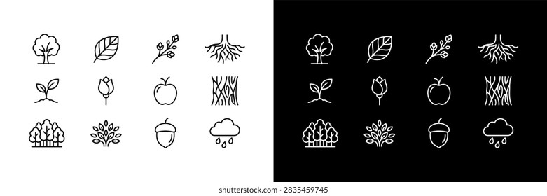 Collection of simple line art icons depicting nature and everyday objects