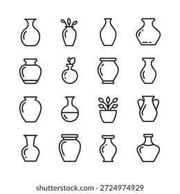 Colección de jarrones de línea simple y arreglos florales mostrados