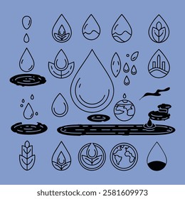 Collection of Simple Line Art Water Icons
