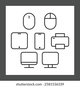 A collection of simple line drawings representing various electronic devices