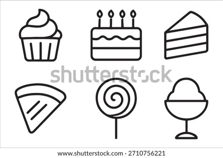 A collection of simple line drawings showcasing delectable desserts and sweet treats.