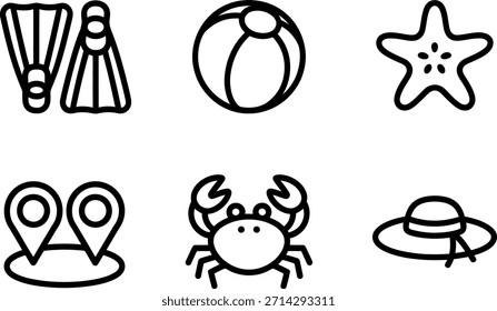 Collection of simple line icons for beach and travel