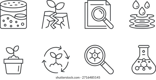 Sammlung von einfachen Linien-Icons für Botanik und Pflanzenforschung
