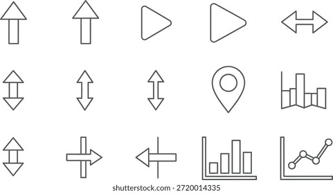 Collection of simple line icons for navigation and data representation